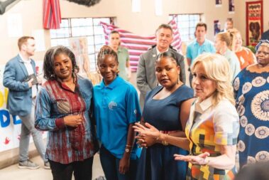 Former U.S. First Lady Jill Biden engages adolescent girls and young women supported through DREAMS in Namibia